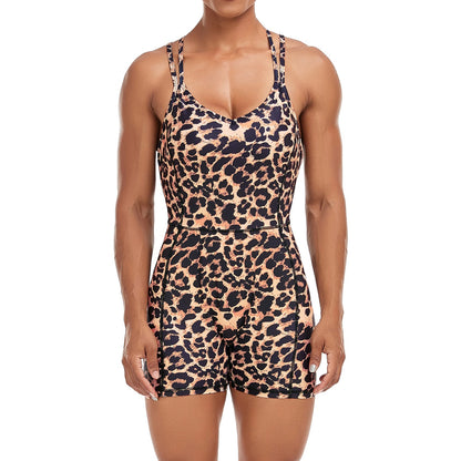 Yoga Backless Leopard Jumpsuit